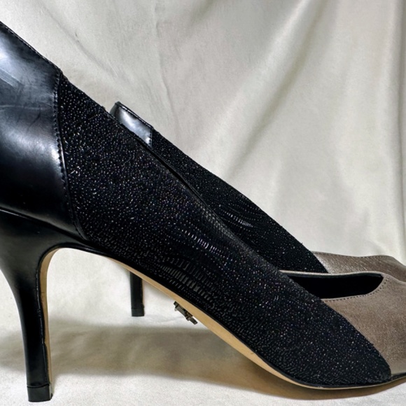 Hal Rubenstein Black & Metallic Leather Embossed Pump Sz 8.5 - Picture 3 of 7